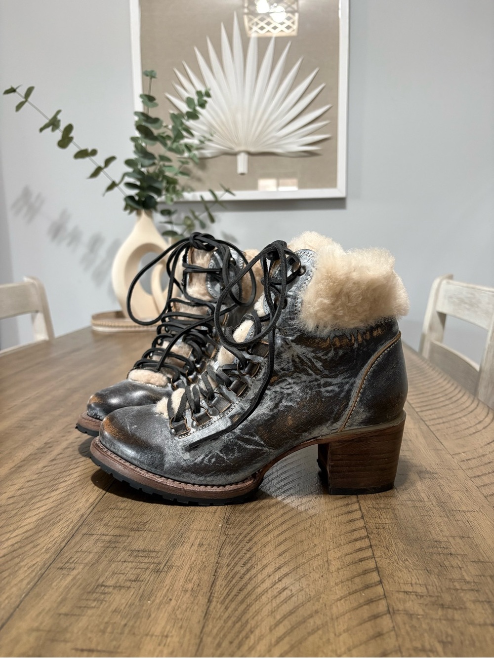 Freebird by Steven - Norway - Black Ice Leather Lace-Up Shearling Collar Boots